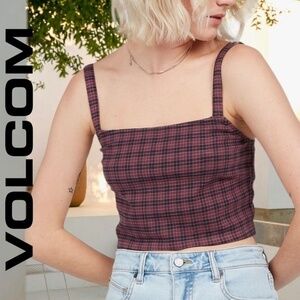 VOLCOM ChickCheck Urself Plaid Tailored Crop Top w/Adjustable Straps/XL NWT